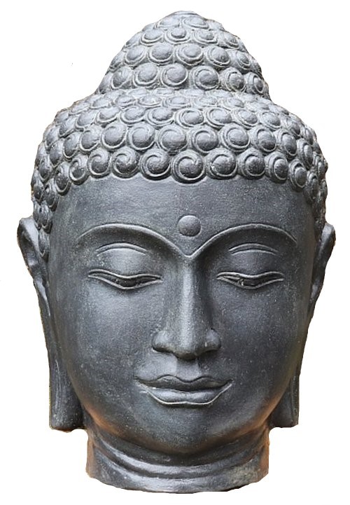 Steinfigur Buddha Kopf 50cm schwarz antik gegossen winterhart