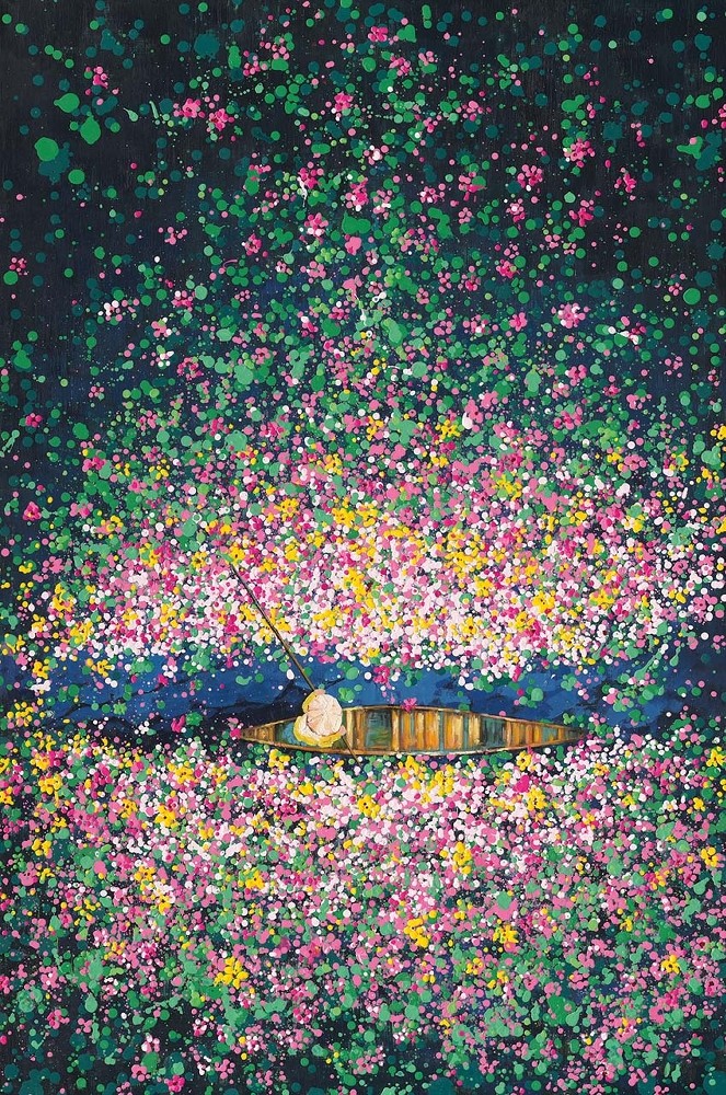 Wandbild Klong Of Flowers Yellow 80x120 bedruckt und handbearbeitet