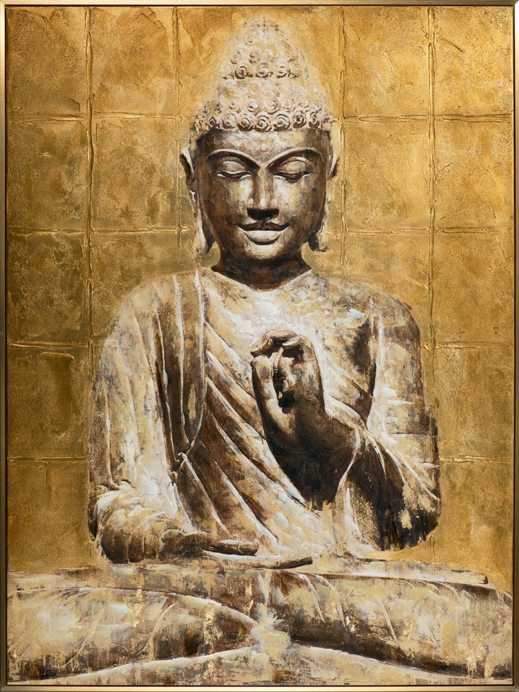 Wandbild Buddha Golden 92,5x122,5 bedruckt und handbearbeitet