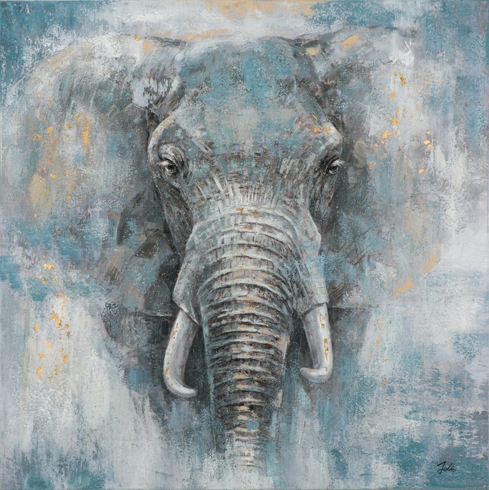 Wandbild Elefant auf Leinwand 100x100 bedruckt und handbearbeitet