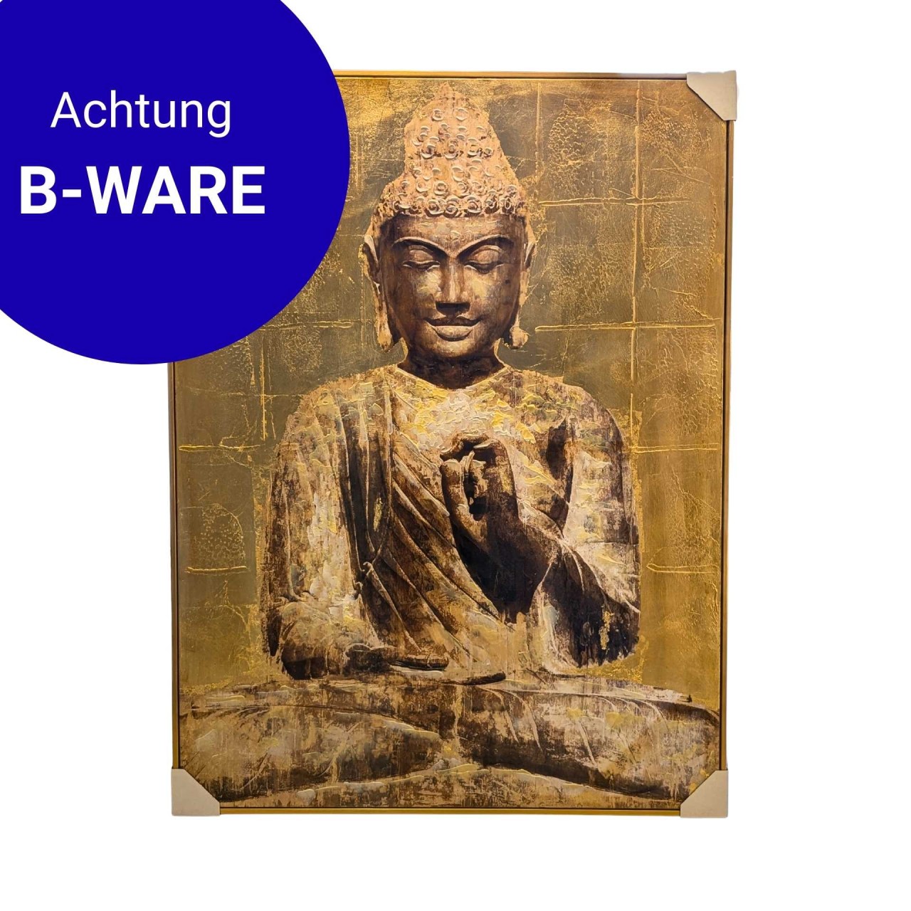 B-WARE Wandbild Buddha Golden 92,5x122,5 bedruckt und handbearbeitet