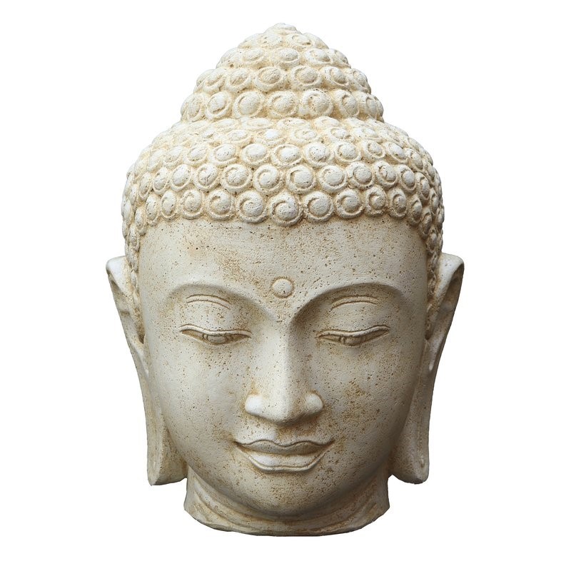 Kunstvolle Steinguss Statue: Der weisse Buddha Kopf für den Garten