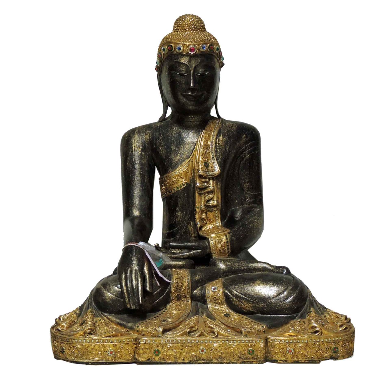Holzstatue Buddha Thailand sitzend 90cm schwarz goldfarben
