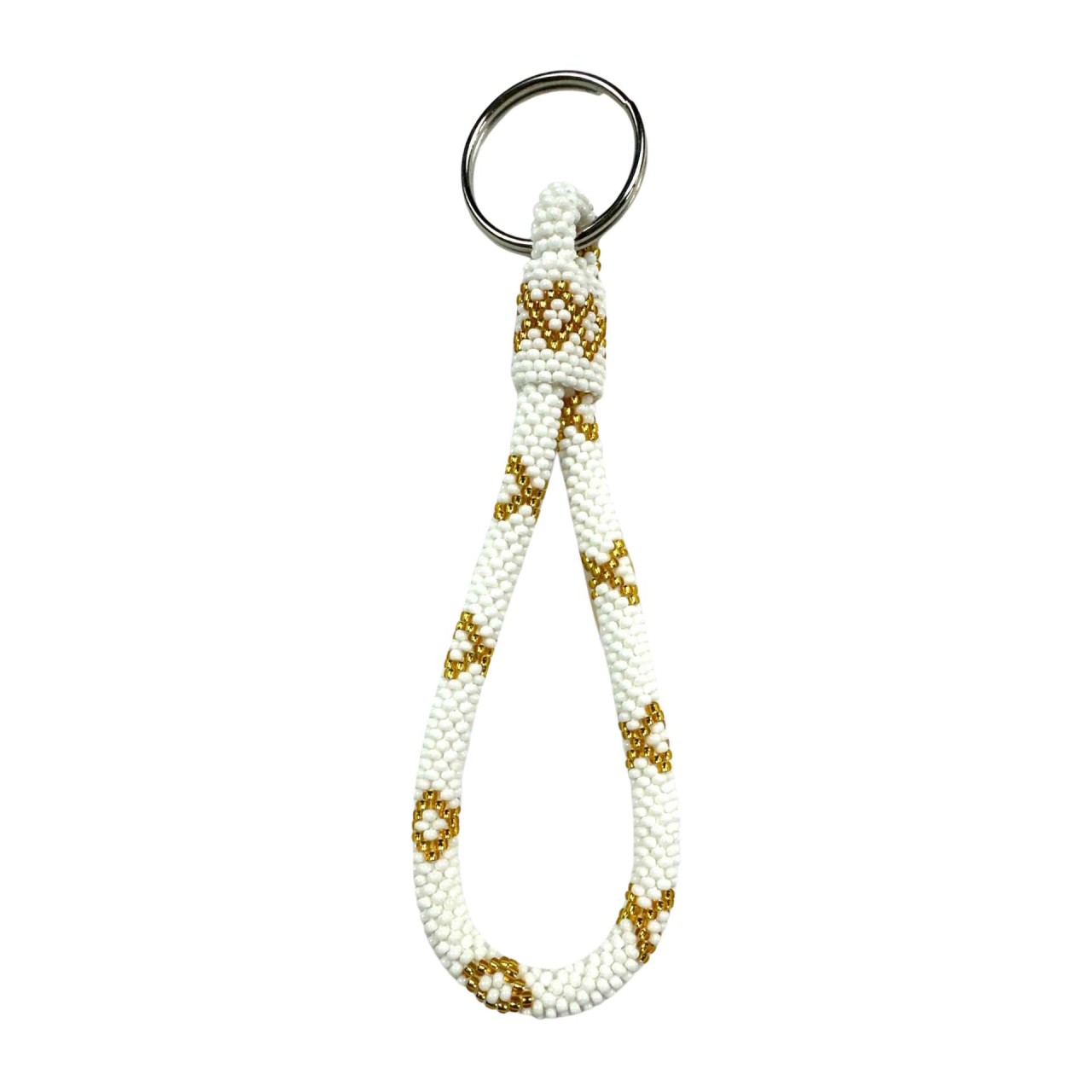 Handgefertigte Perlen Schlüsselanhänger in Weiß und Gold