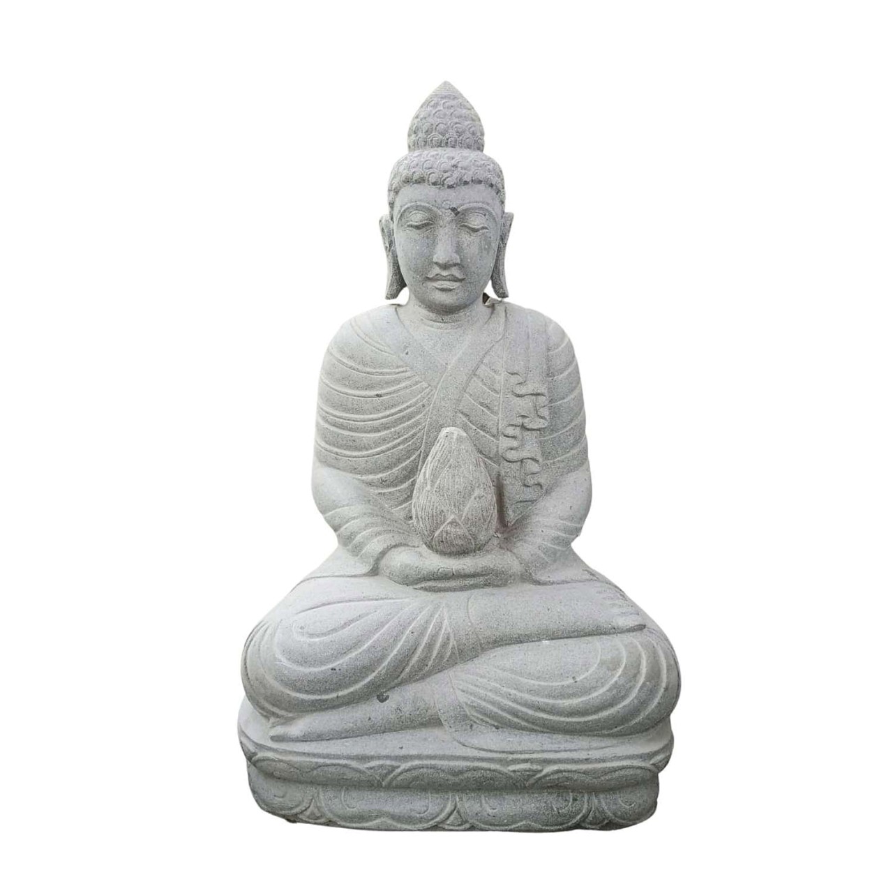 Steinfigur Buddha sitzend India Lotus 82cm Flussstein