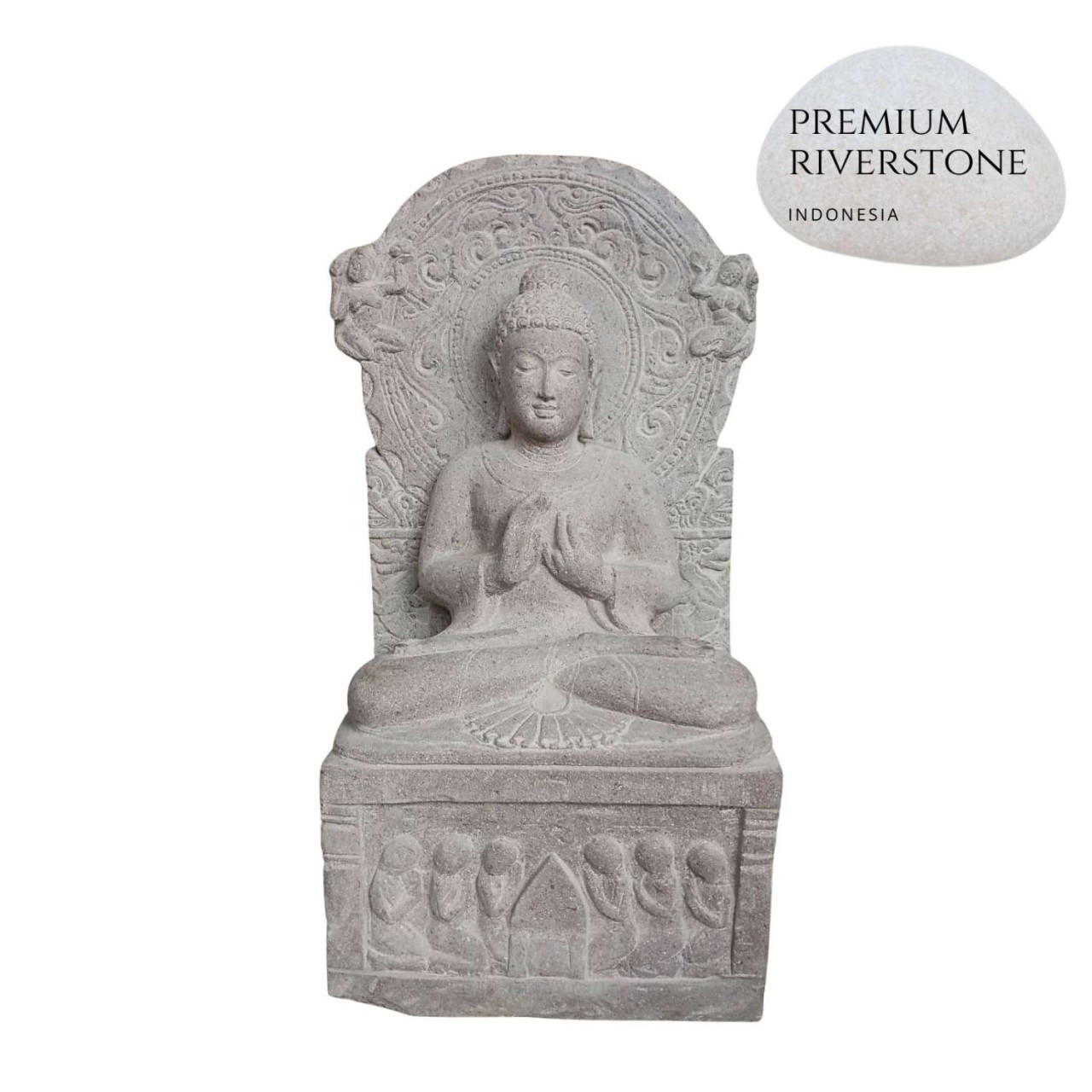 Buddha sitzend India Relief 75 cm Flussstein Indonesien