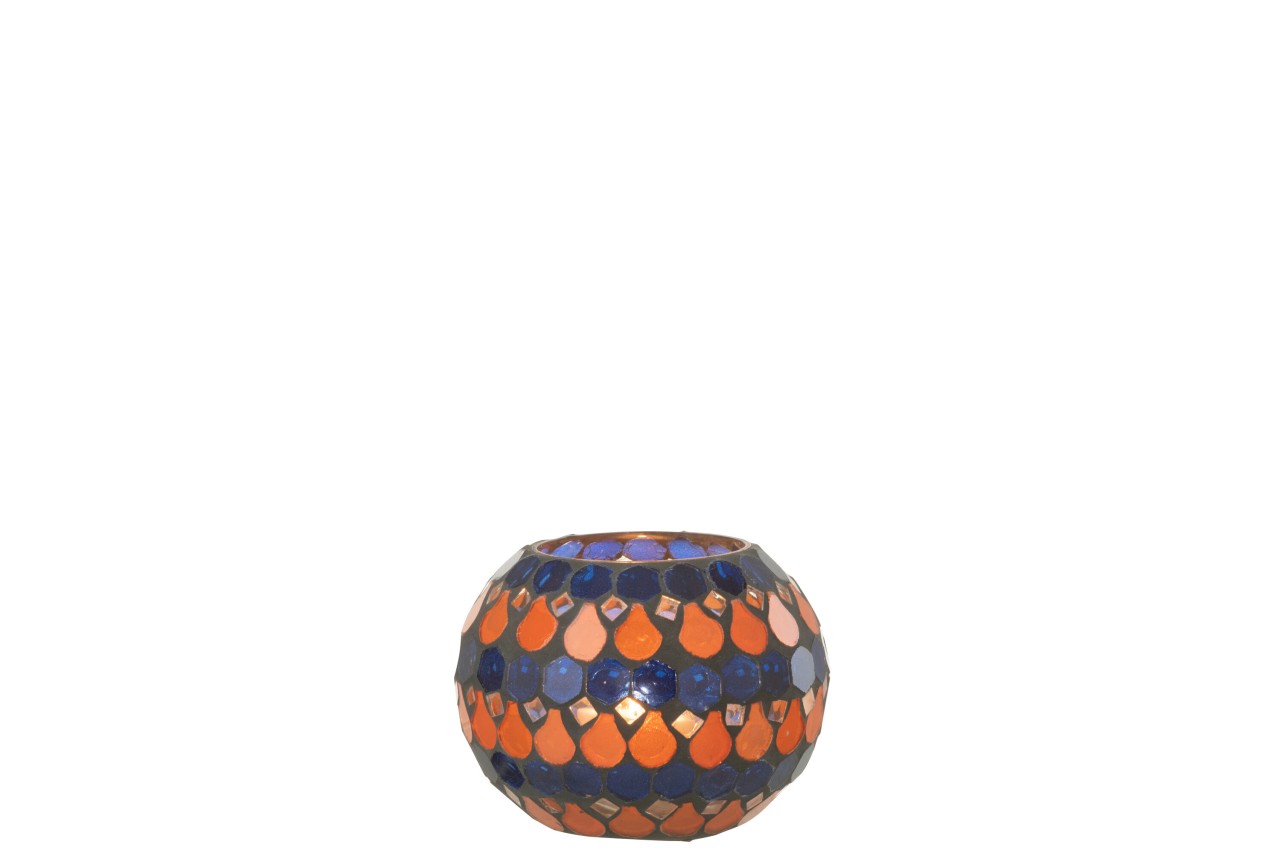 Mosaik Windlicht Orange-Blau klein Ø 11 cm Höhe 8 cm