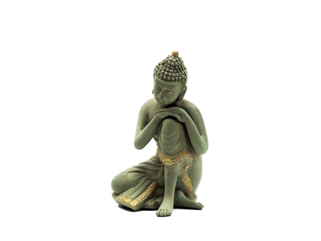 Figur Sleeping Buddha Messing antikgrün 21cm