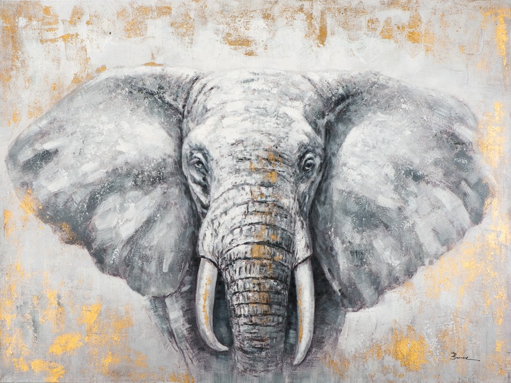 Wandbild wilder Elefant 90x120 handbearbeitet