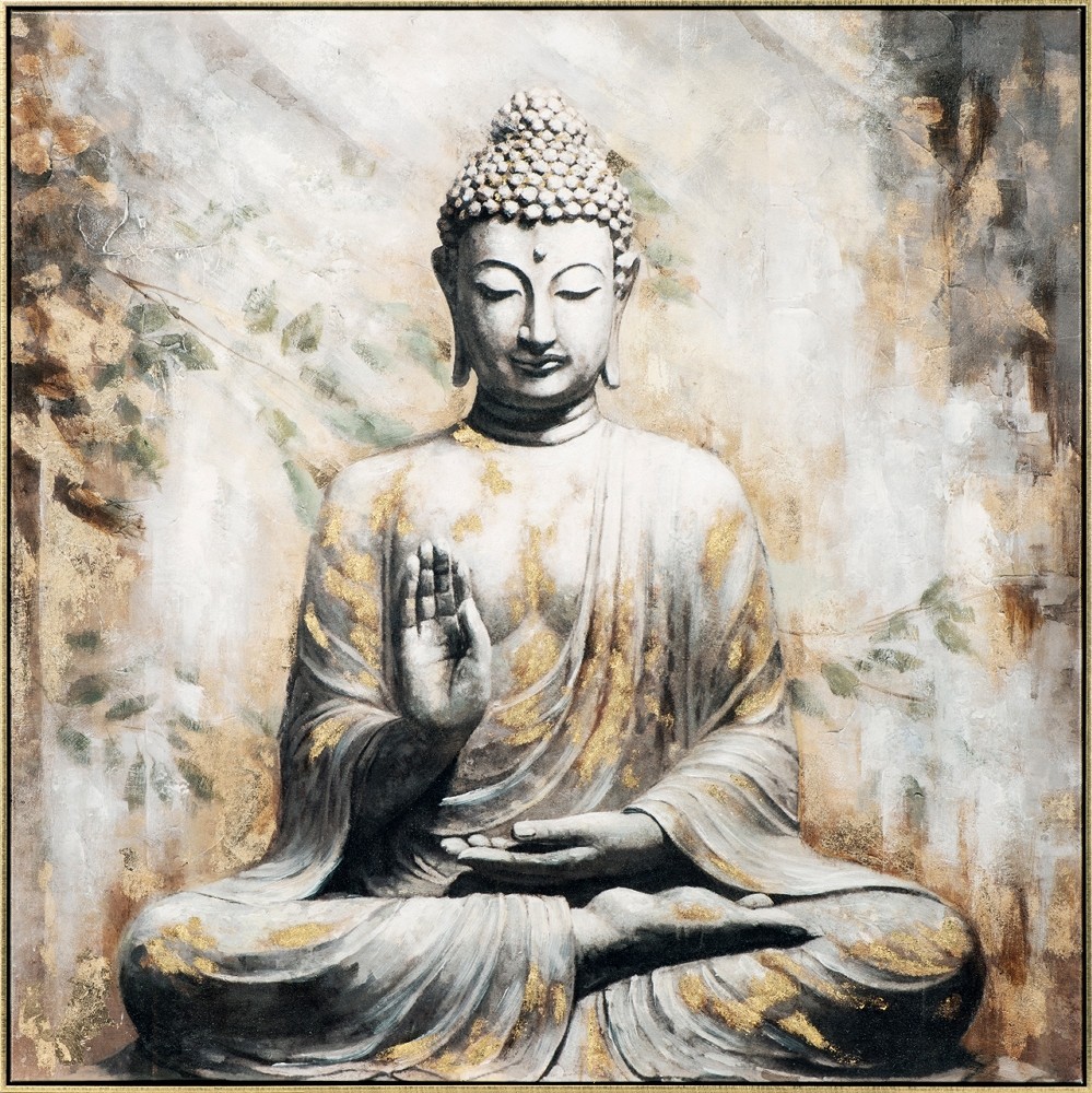 Wandbild ZEN Buddha auf Leinwand 100 x 100 gedruckt und handbearbeitet