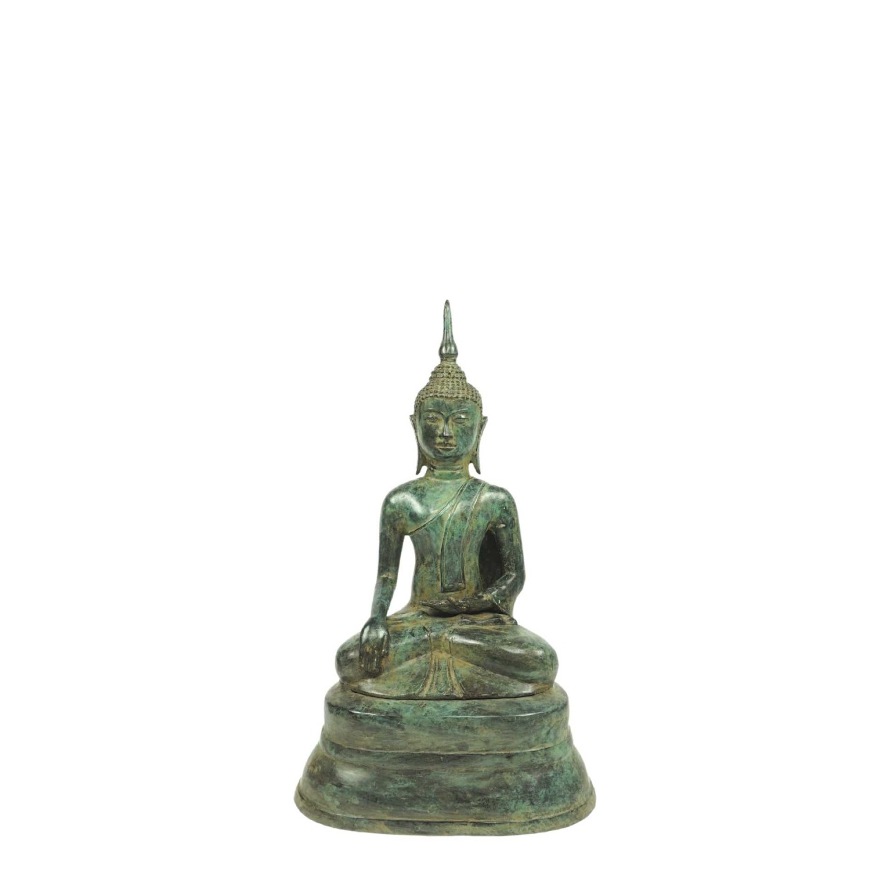 Buddha antikfarben "Erdberührung" ca. 40 cm Messing gegossen