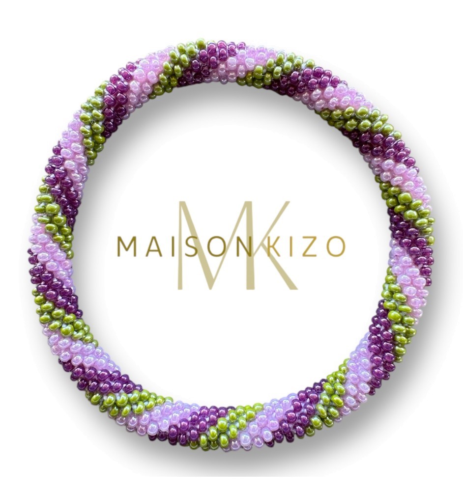 Nepal Glasperlenarmband Rose violet light green – handgemacht