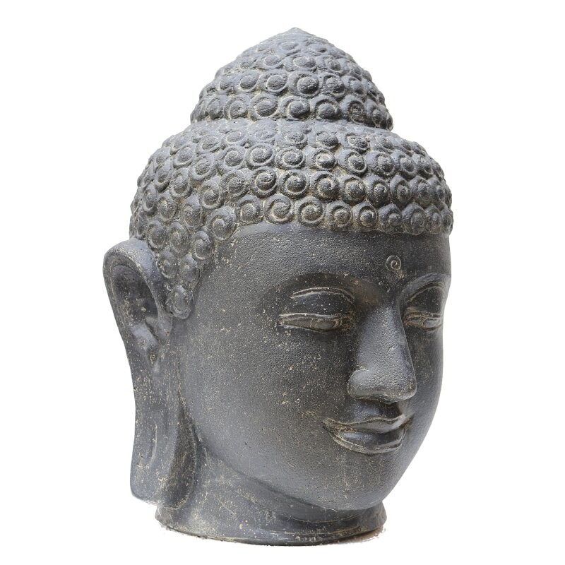 Steinfigur Buddha Kopf 50cm schwarz antik gegossen winterhart