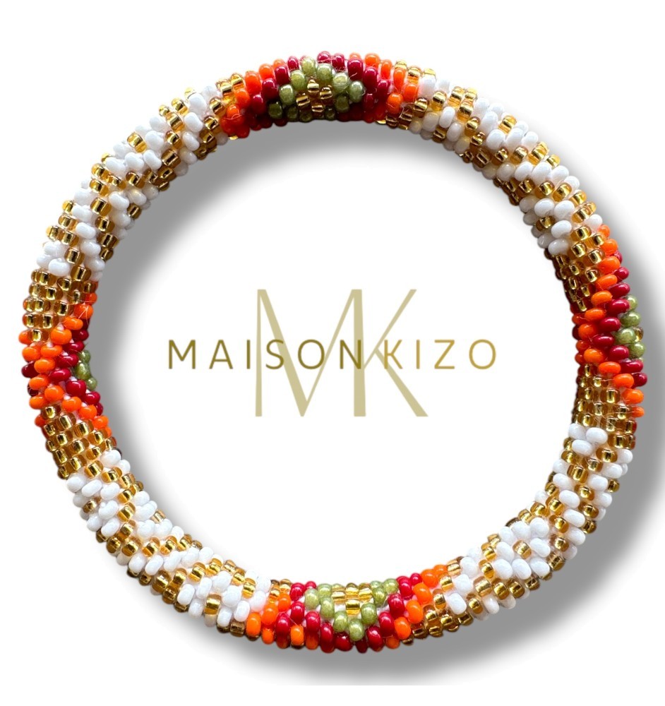 Festival Armband in white-goldfarben-rot orange Nepal Glasperlen Ma