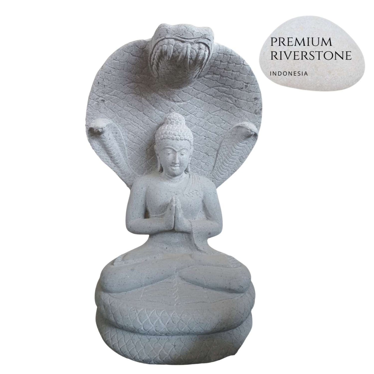Steinfigur Buddha sitzend India Cobra 100cm Flussstein