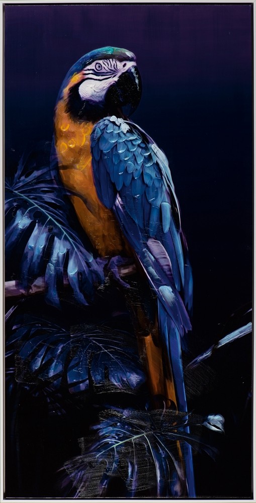 Wandbild - Parrot im Dschungel - auf Leinwand - 62.5 x 122.5 cm - bedruckt und handbearbeitet