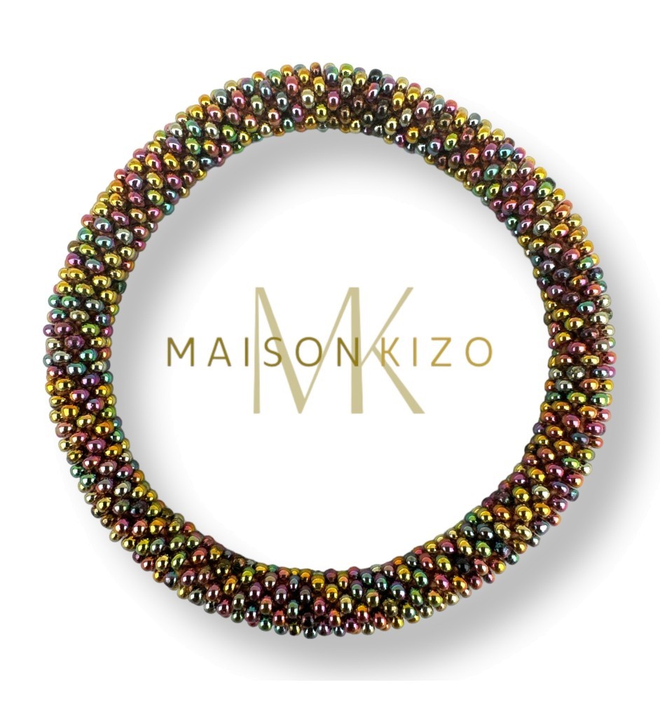 Armband rainbow-dark goldfarben Nepal Glasperlen