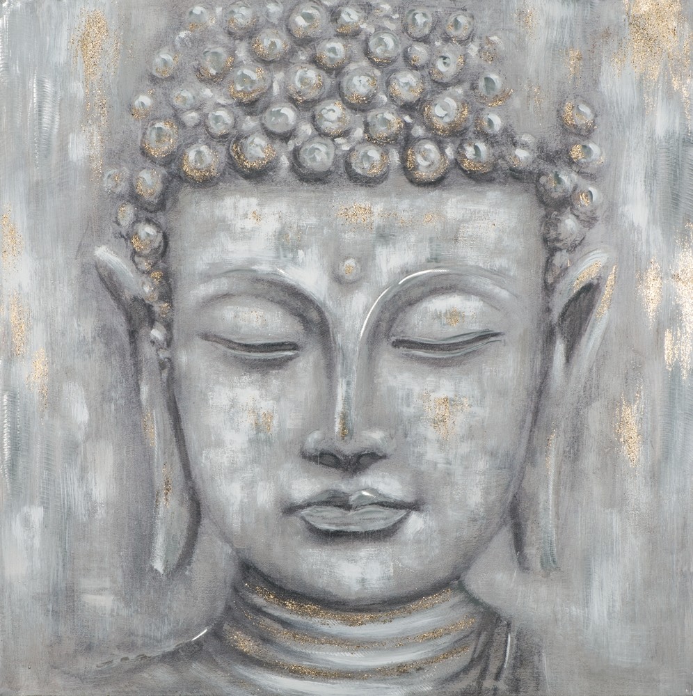 Wandbild Buddha Grey 100x100 handbearbeitet und handgemalt